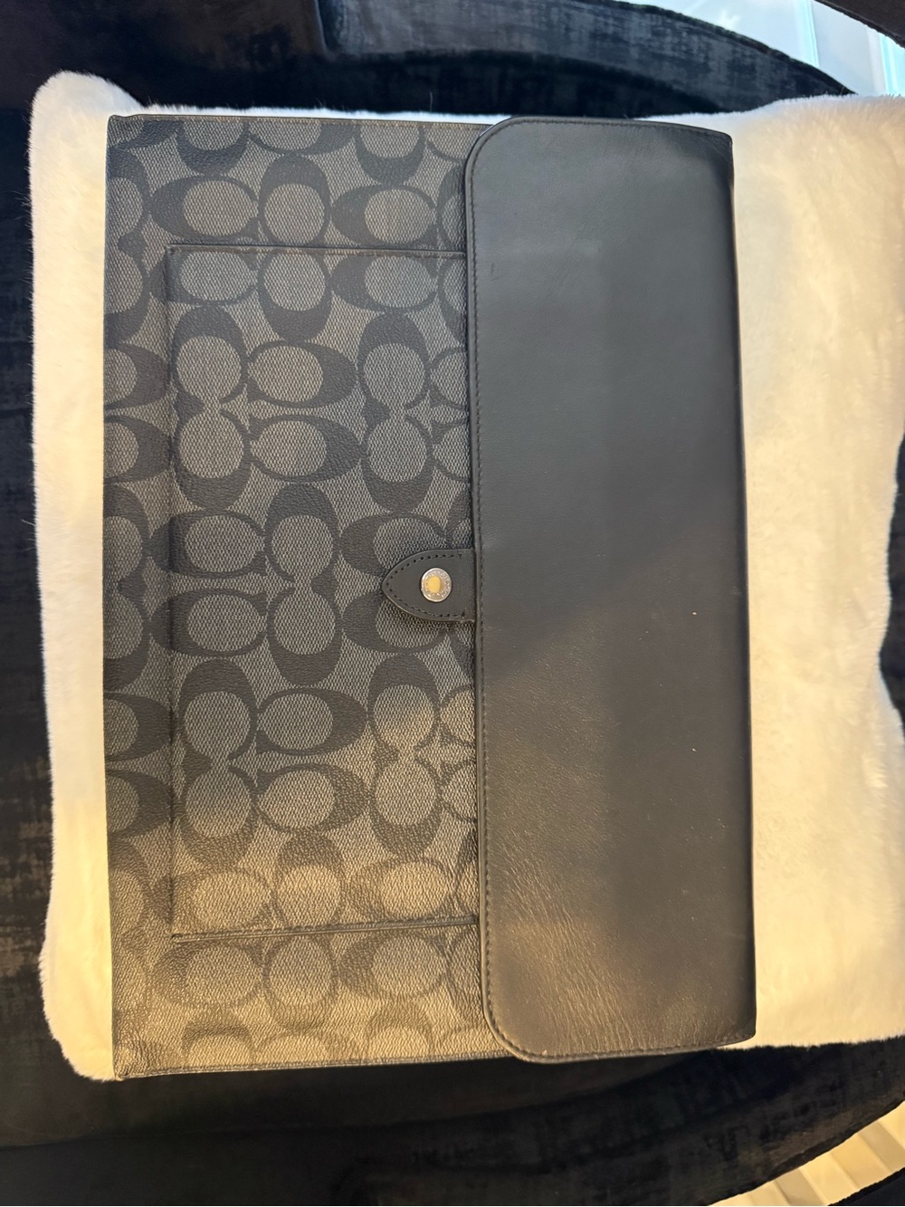 Coach Black Charcoal Signature Canvas Clutch